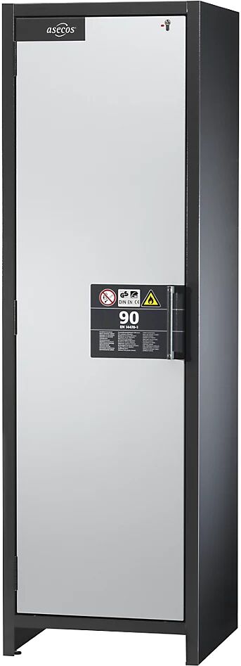 asecos Armario industrial resistente al fuego de tipo 90 para sustancias peligrosas, H x A x P 1955 x 600 x 615 mm, puertas en gris luminoso