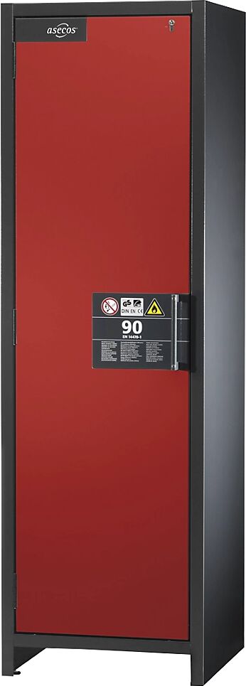 asecos Armario industrial resistente al fuego de tipo 90 para sustancias peligrosas, H x A x P 1955 x 600 x 615 mm, puertas en rojo tráfico