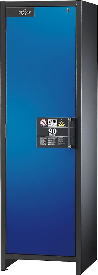 asecos Armario industrial resistente al fuego de tipo 90 para sustancias peligrosas, H x A x P 1955 x 600 x 615 mm, puertas en azul genciana