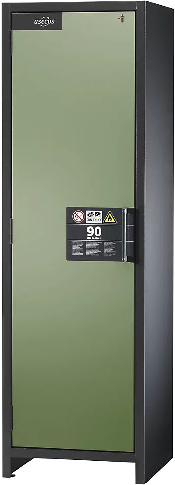 asecos Armario industrial resistente al fuego de tipo 90 para sustancias peligrosas, H x A x P 1955 x 600 x 615 mm, puertas en verde reseda