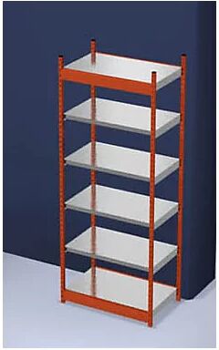 hofe Estantería ensamblable estable, por un lado, altura de estantería 2500 mm, naranja/galvanizada, anchura de balda 1025 mm, estantería básica, anchura x profundidad 1025 x 600 mm