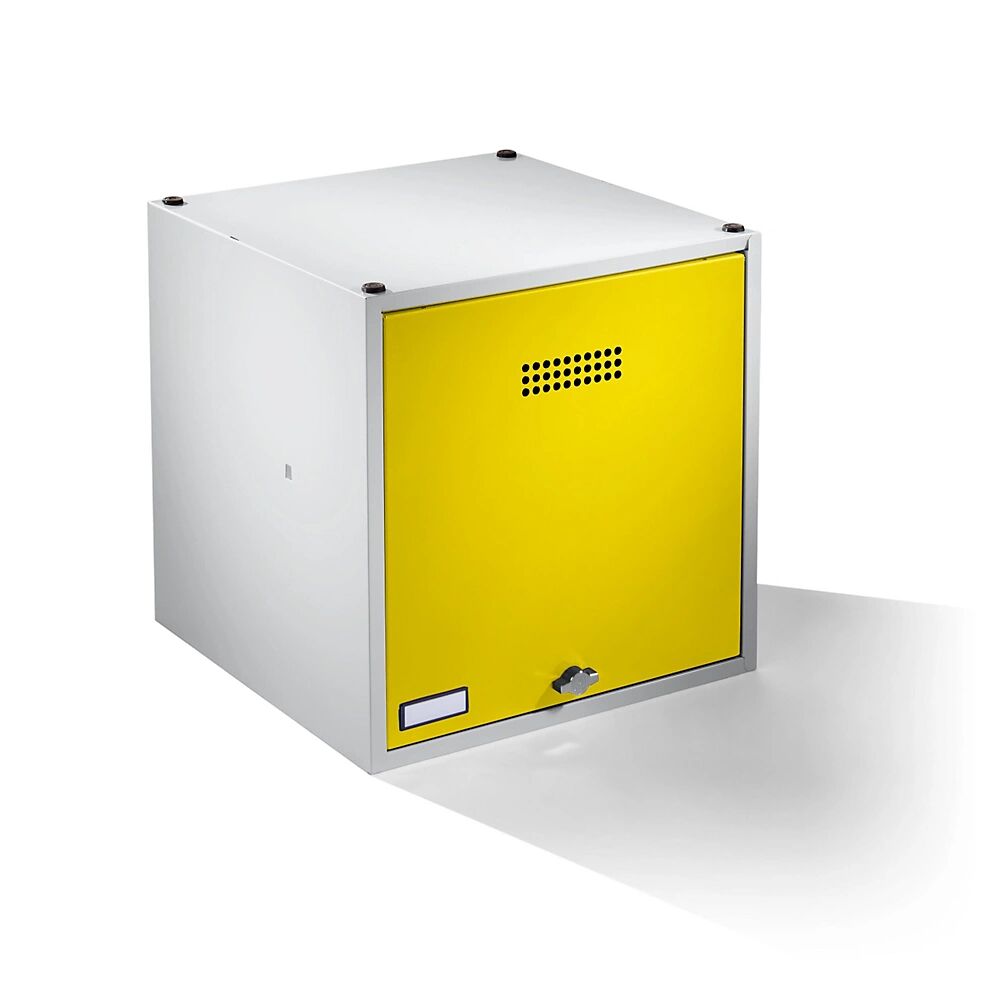 Wolf Casillero individual bajo llave, ampliable, H x A x P 500 x 500 x 500 mm, para candado, puerta en amarillo zinc