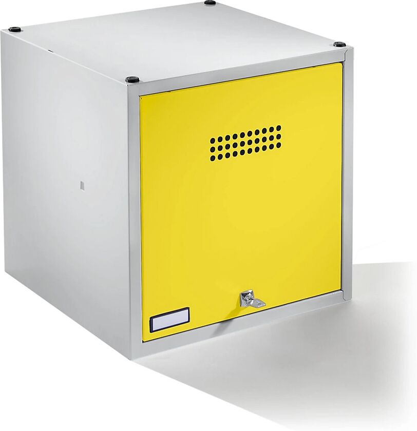 Wolf Casillero individual bajo llave, ampliable, H x A x P 500 x 500 x 500 mm, con cerradura de cilindro de seguridad, puerta en amarillo zinc