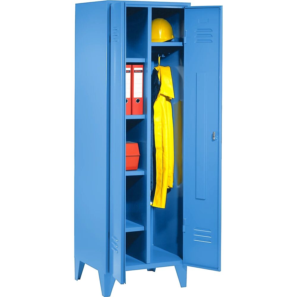 Wolf Armario de acero, armarios para alojamientos con patas, azul luminoso RAL 5012