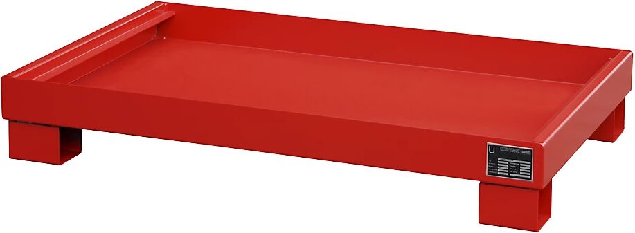 eurokraft pro Cubeta colectora de acero para bidón de 60 l, L x A x H 800 x 1300 x 205 mm, pintado de rojo vivo RAL 3000, sin rejilla