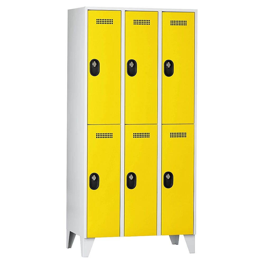 Wolf Armario guardarropa, altura de compartimento 820 mm, HxAxP 1850 x 900 x 500 mm, anchura del compartimento 300 mm, color de cuerpo / puerta gris luminoso / amarillo de zinc