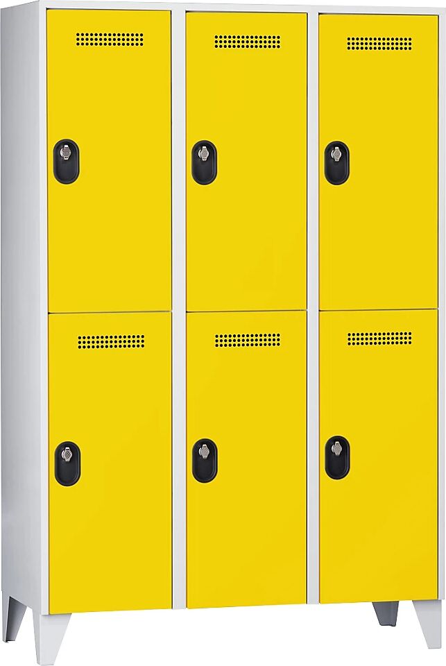 Wolf Armario guardarropa, altura de compartimento 820 mm, HxAxP 1850 x 1200 x 500 mm, anchura del compartimento 400 mm, color de cuerpo / puerta gris luminoso / amarillo de zinc