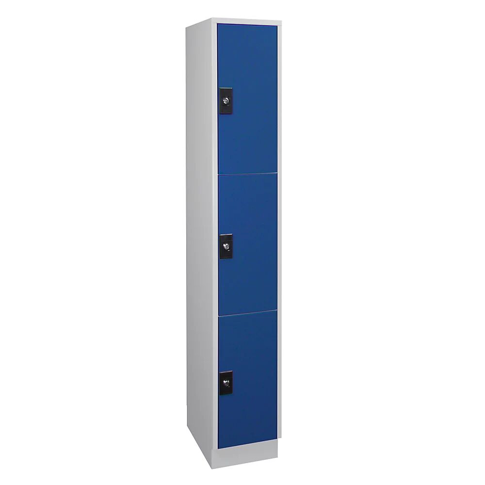 Wolf Armario de compartimentos bajo llave, 1 módulo, cada uno con 3 compartimentos, gris luminoso / azul genciana