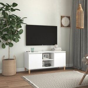 vidaXL Mueble De Tv Con Patas De Madera Maciza Blanco 103.5x35x50 Cm