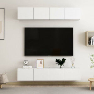 vidaXL Muebles Para Tv 4 Uds Madera Contrachapada Blanco 80x30x30 Cm