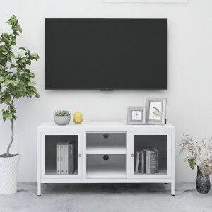 vidaXL Mueble Para El Televisor Acero Y Vidrio Blanco 105x35x52 Cm