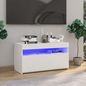 vidaXL Mueble De Tv Con Luces Led Blanco Brillante 75x35x40 Cm