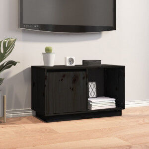 vidaXL Mueble De Tv De Madera Maciza De Pino Negro 74x35x44 Cm