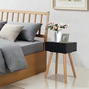 vidaXL Mesitas De Noche 2 Uds. Madera Maciza De Pino 40x30x61 Cm Negro