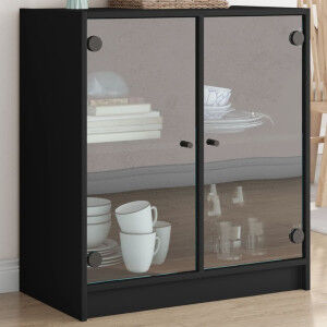 vidaXL Armario Auxiliar Con Puertas De Vidrio Negro 68x37x75.5 Cm