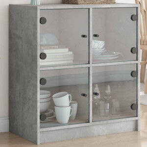 vidaXL Armario Auxiliar Puertas De Vidrio Gris Hormigón 68x37x75.5 Cm