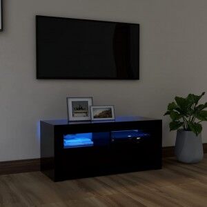 vidaXL Mueble De Tv Con Luces Led Negro 90x35x40 Cm