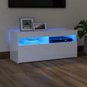 vidaXL Mueble De Tv Con Luces Led Blanco Brillante 90x35x40 Cm