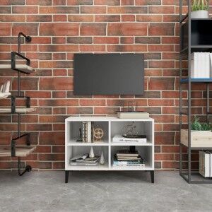 vidaXL Mueble De Tv Con Patas De Metal Blanco Brillante 69.5x30x50 Cm