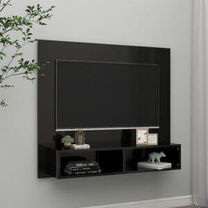 vidaXL Mueble Tv De Pared Contrachapado Negro Brillante 102x23.5x90 Cm