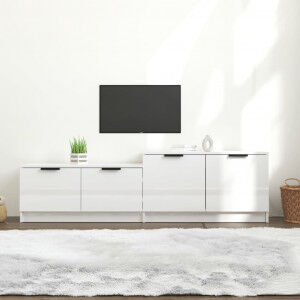 vidaXL Mueble Tv Madera Contrachapada Blanco Brillante 158.5x36x45 Cm