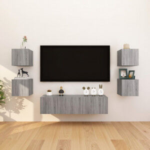 vidaXL Muebles Para Tv De Pared 8 Uds Gris Sonoma 30.5x30x30 Cm