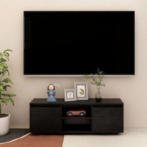 vidaXL Mueble De Tv Madera Maciza De Pino Negro 110x30x40 Cm