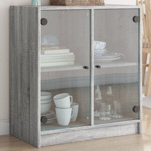 vidaXL Armario Auxiliar Puertas De Vidrio Gris Sonoma 68x37x75.5 Cm