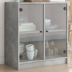 vidaXL Armario Auxiliar Puertas De Vidrio Gris Hormigón 68x37x75.5 Cm