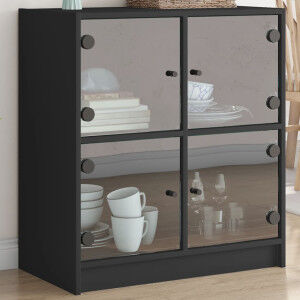 vidaXL Armario Auxiliar Con Puertas De Vidrio Negro 68x37x75.5 Cm