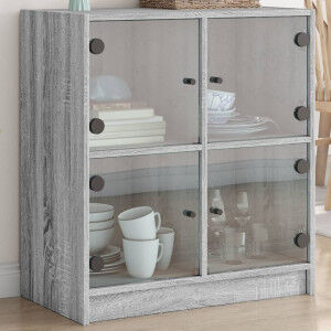 vidaXL Armario Auxiliar Puertas De Vidrio Gris Sonoma 68x37x75.5 Cm