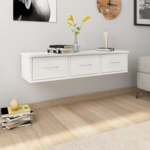 vidaXL Estante Cajones Pared Contrachapada Blanco Brillo 88x26x18.5cm