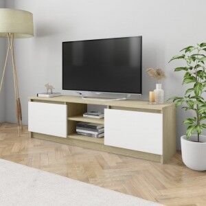 vidaXL Mueble De Tv De Aglomerado Blanco Roble Sonoma 120x30x35.5 Cm