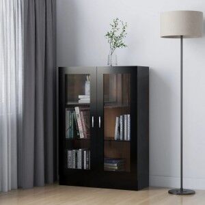 vidaXL Vitrina De Madera Contrachapada Negro 82.5x30.5x115 Cm