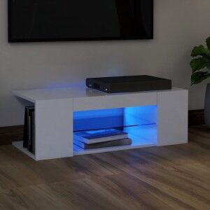 vidaXL Mueble De Tv Con Luces Led Blanco Brillante 90x39x30 Cm