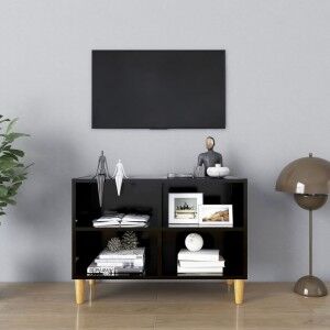 vidaXL Mueble De Tv Con Patas De Madera Maciza Negro 69.5x30x50 Cm