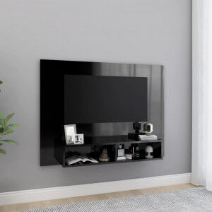 vidaXL Mueble Tv De Pared Contrachapado Negro Brillante 120x23.5x90 Cm