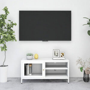 vidaXL Mueble Para El Televisor Acero Y Vidrio Blanco 90x30x44 Cm