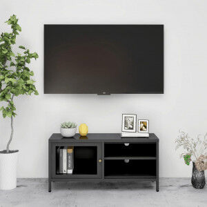 vidaXL Mueble Para Tv Acero Y Vidrio Gris Antracita 90x30x44 Cm