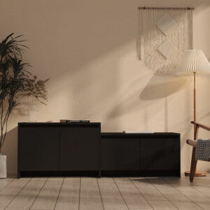 vidaXL Mueble Para Tv Madera Contrachapada Negro 146.5x35x50 Cm