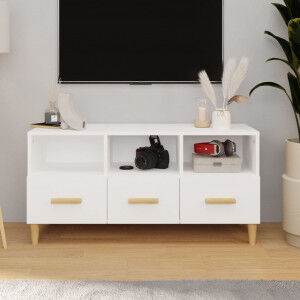 vidaXL Mueble De Tv Madera Contrachapada Blanco Brillo 102x36x50 Cm