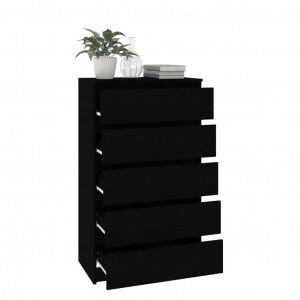 vidaXL Cajonera De Madera Contrachapada Negro 60x36x103 Cm