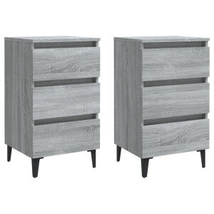 vidaXL Mesitas De Noche 2 Uds Con Patas Metal Gris Sonoma 40x35x69 Cm