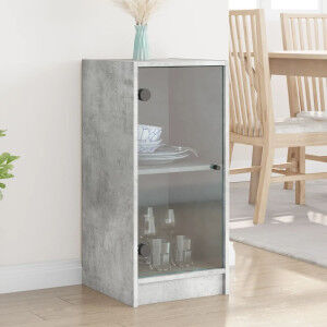 vidaXL Armario Auxiliar Puertas De Vidrio Gris Hormigón 35x37x75.5 Cm