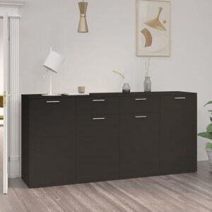 vidaXL Aparador De Madera Contrachapada Negro 160x36x75 Cm