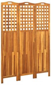 vidaXL Biombo De 3 Paneles Madera Maciza De Acacia 121x2x170 Cm