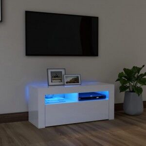 vidaXL Mueble De Tv Con Luces Led Blanco Brillante 90x35x40 Cm