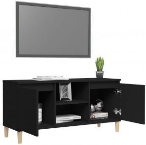 vidaXL Mueble De Tv Con Patas De Madera Maciza Negro 103.5x35x50 Cm