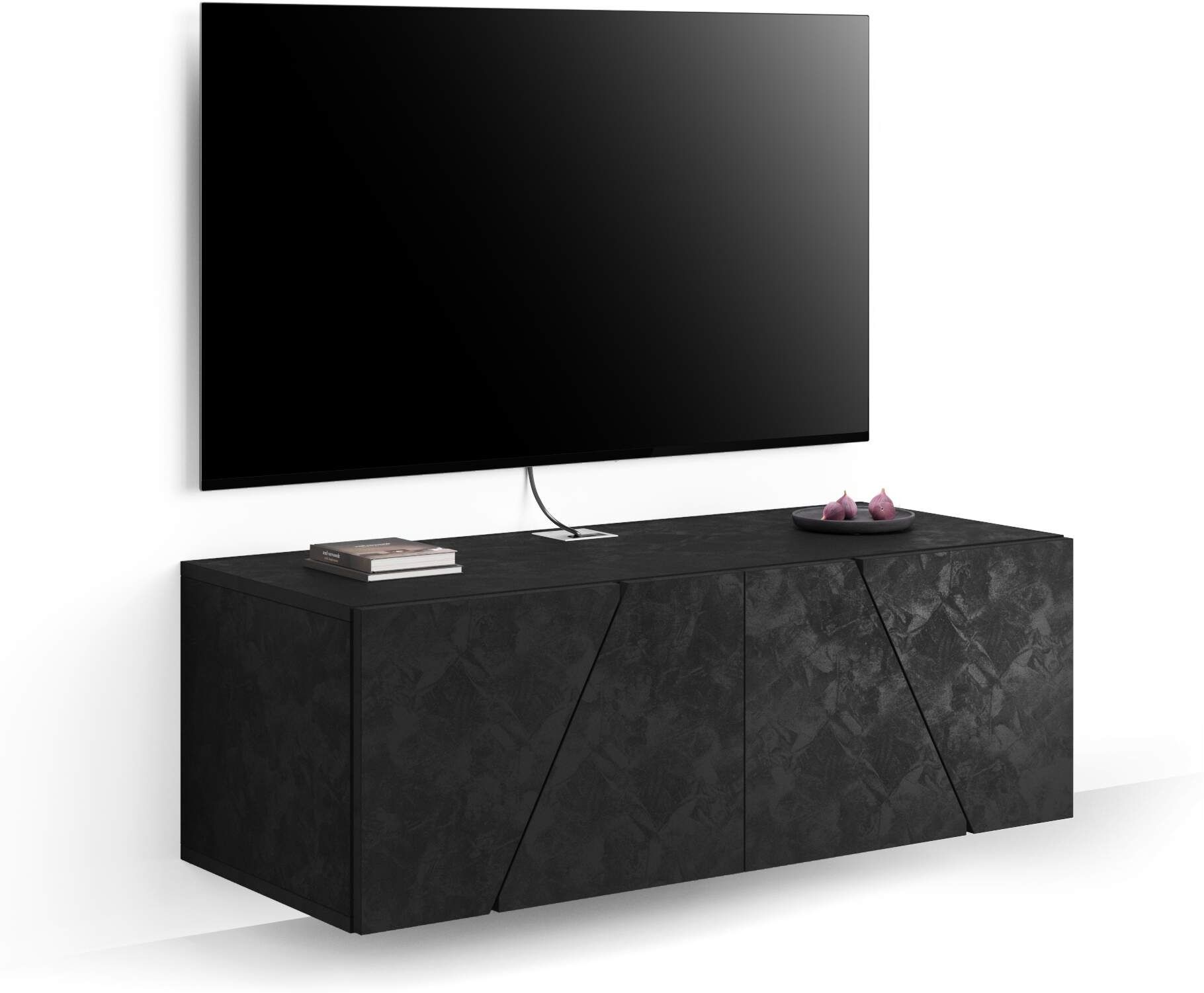 Mobili Fiver Mueble TV suspendido Emma con puerta abatible, color cemento negro