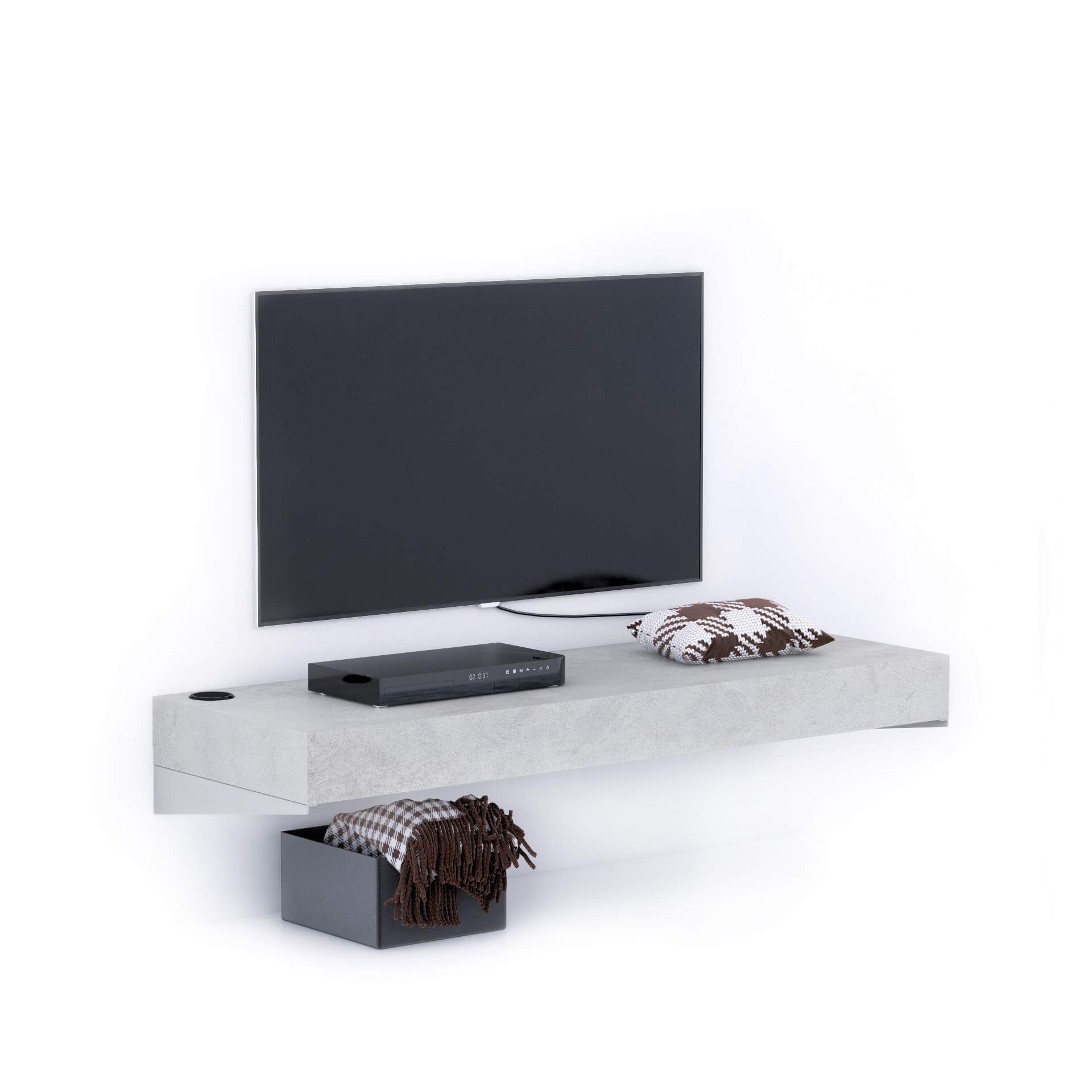 Mobili Fiver Mueble Tv Suspendido Evolution 120x40, Cemento Gris con cargador inalámbrico